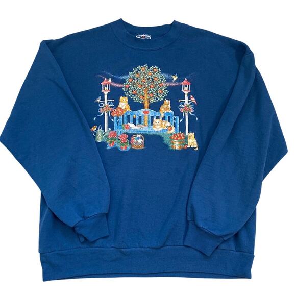 Jerzees Tops - Vintage 90s Jerzees Made in USA Cat Garden Sweatshirt Blue XL